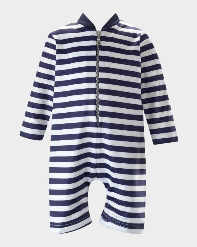 Boy's Breton Stripe Zip-Up Rashguard, Size 6M-24